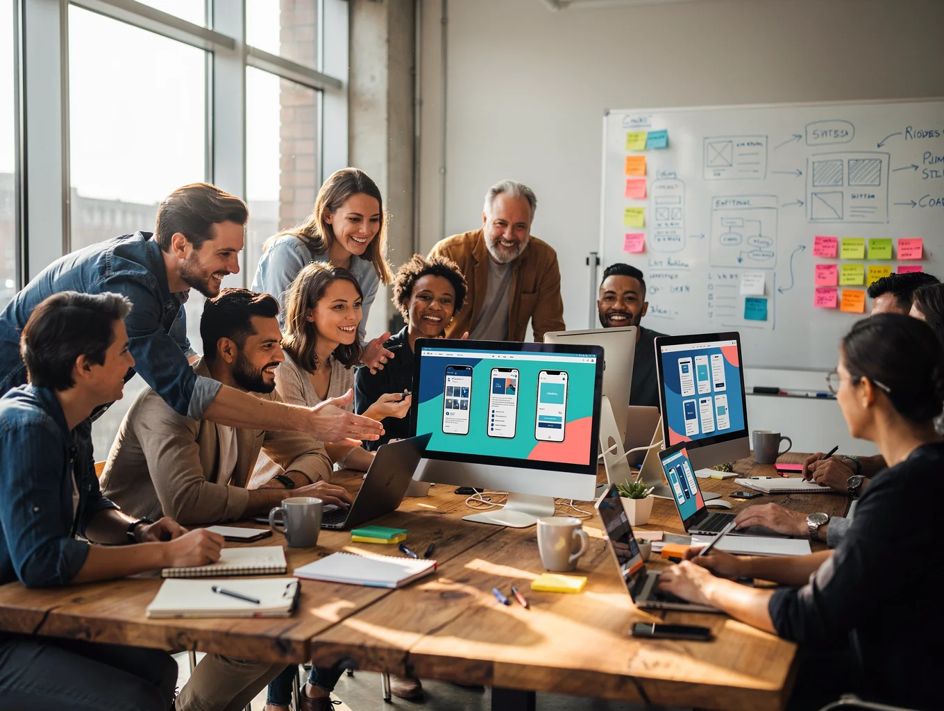 Cross-functional team collaborating around digital design systems